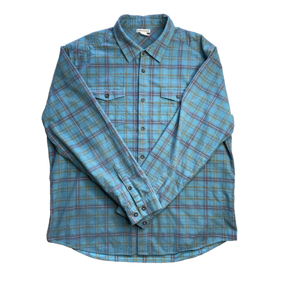 Carbon 2 Cobalt Corduroy Shirt Mens Size Large Teal Blue Plaid Outdoor Normcore - Picture 3 of 9